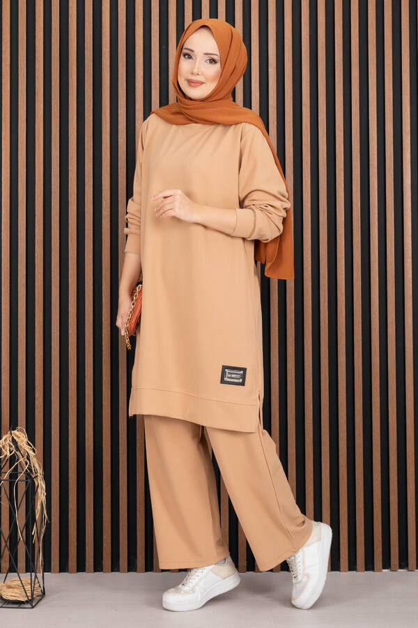 Nz - Arma Detaylı Spor İkili Tesettür Takım Camel