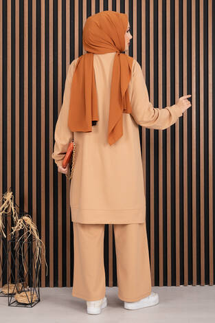 Arma Detaylı Spor İkili Tesettür Takım Camel - Thumbnail