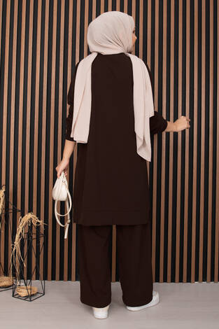 Arma Detaylı Spor İkili Tesettür Takım Kahve - Thumbnail