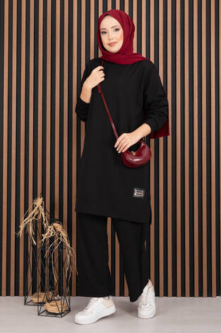 Arma Detaylı Spor İkili Tesettür Takım Siyah - Thumbnail