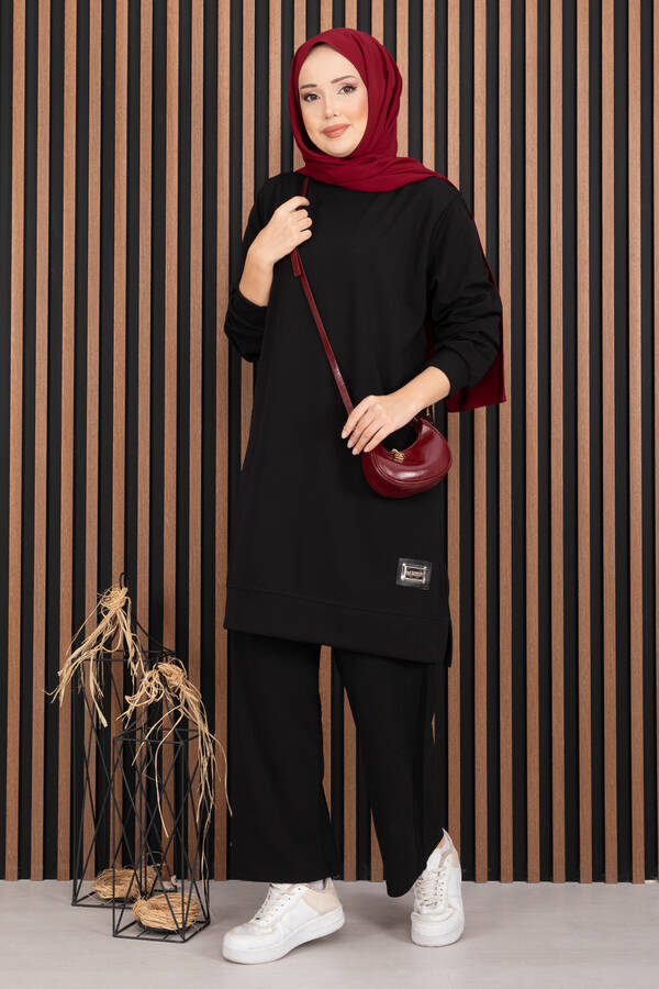 Nz - Arma Detaylı Spor İkili Tesettür Takım Siyah
