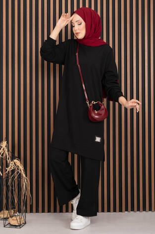 Arma Detaylı Spor İkili Tesettür Takım Siyah - Thumbnail