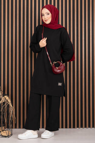 Arma Detaylı Spor İkili Tesettür Takım Siyah - Thumbnail