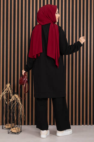 Arma Detaylı Spor İkili Tesettür Takım Siyah - Thumbnail