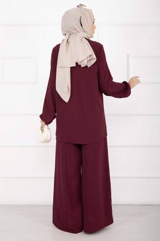 Asimetrik Kesim Aerobin Tesettür İkili Takım Bordo - Thumbnail