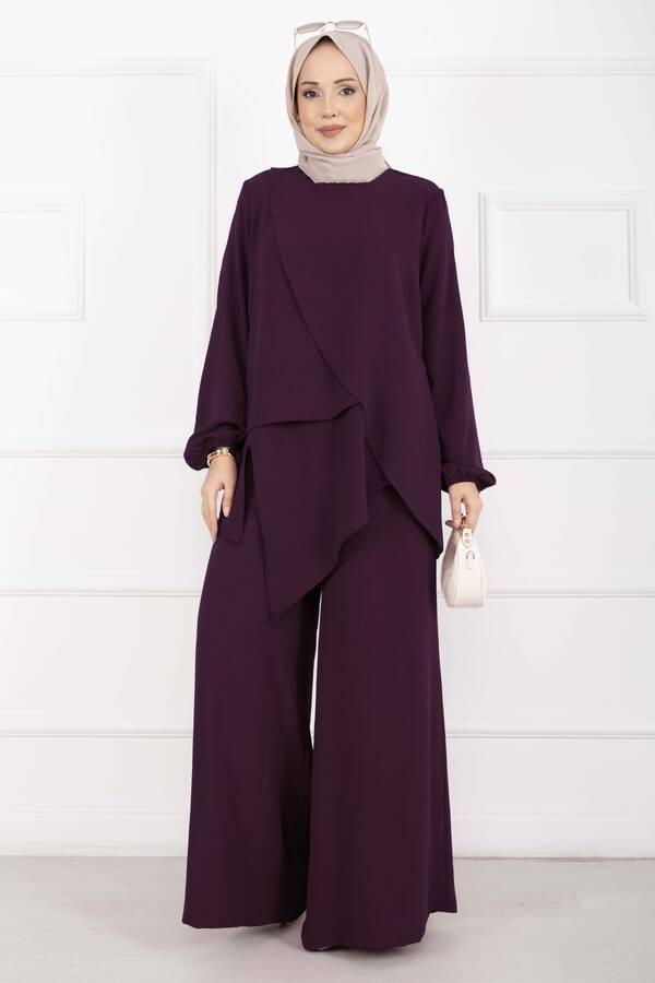 MD - Asimetrik Kesim Aerobin Tesettür İkili Takım Mürdüm