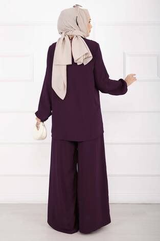 Asimetrik Kesim Aerobin Tesettür İkili Takım Mürdüm - Thumbnail