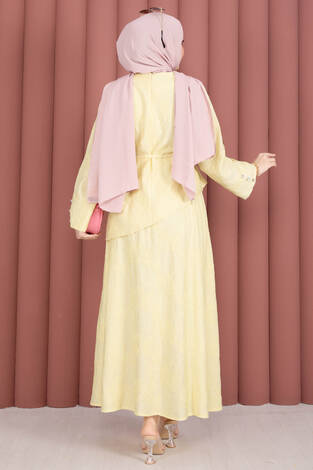 Asimetrik Kesim Bağcıklı Nakışlı Etek Takım Sarı - Thumbnail