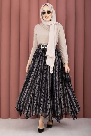 Asimetrik Kesim Dantel Desenli Etek 70 - Thumbnail