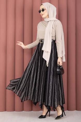 Asimetrik Kesim Dantel Desenli Etek 70 - Thumbnail