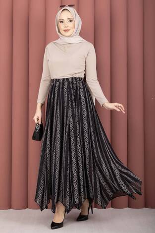 Asimetrik Kesim Dantel Desenli Etek 70 - Thumbnail