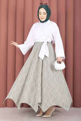 Asimetrik Kesim Dantel Desenli Etek Mint - Thumbnail