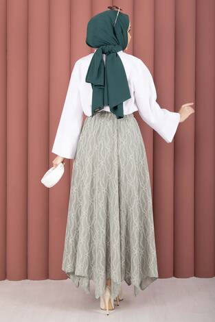 Asimetrik Kesim Dantel Desenli Etek Mint - Thumbnail