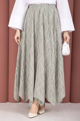 Asimetrik Kesim Dantel Desenli Etek Mint - Thumbnail