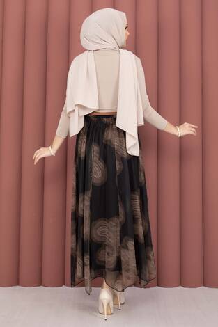 Asimetrik Kesim Desenli Tül Etek Siyah - Thumbnail