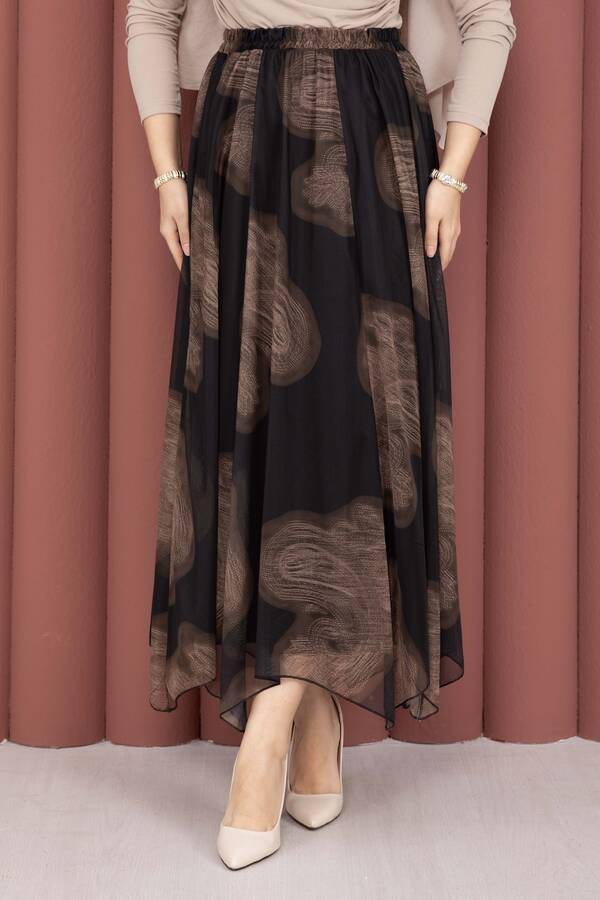 Svs - Asimetrik Kesim Desenli Tül Etek Siyah (1)