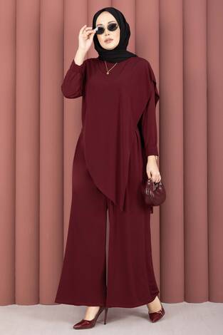 Asimetrik Kesim Sandy İkili Takım Bordo