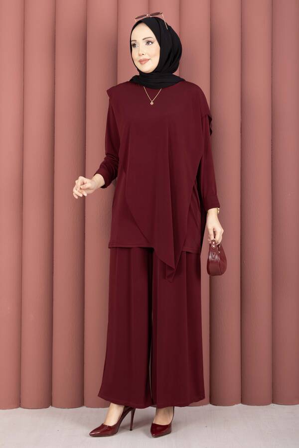 Asimetrik Kesim Sandy İkili Takım Bordo - 3