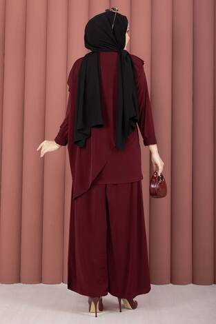 Asimetrik Kesim Sandy İkili Takım Bordo - Thumbnail