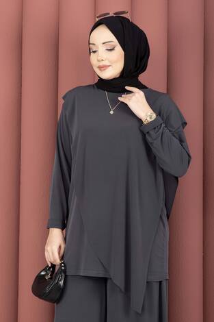 Asimetrik Kesim Sandy İkili Takım Füme - Thumbnail