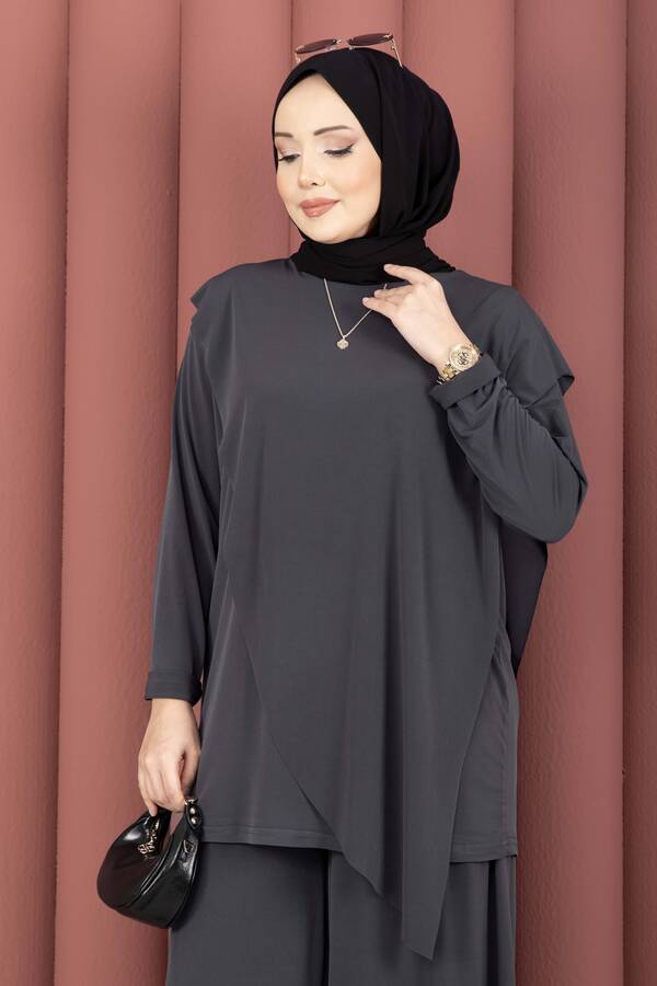 Özk - Asimetrik Kesim Sandy İkili Takım Füme (1)