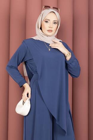 Asimetrik Kesim Sandy İkili Takım İndigo - Thumbnail