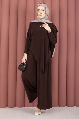 Asimetrik Kesim Sandy İkili Takım Kahve - Thumbnail