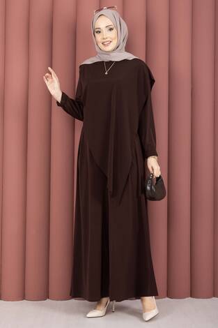 Asimetrik Kesim Sandy İkili Takım Kahve - Thumbnail