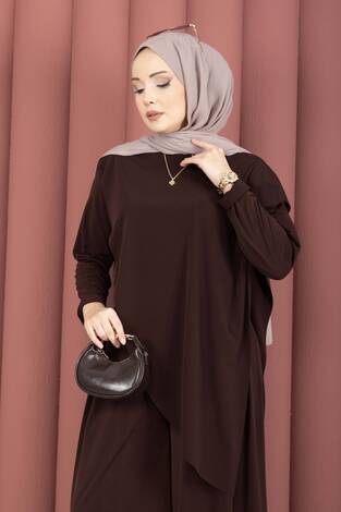 Asimetrik Kesim Sandy İkili Takım Kahve - Thumbnail