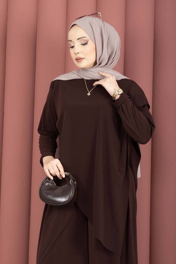 Özk - Asimetrik Kesim Sandy İkili Takım Kahve (1)