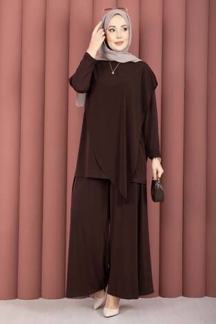 Asimetrik Kesim Sandy İkili Takım Kahve - Thumbnail