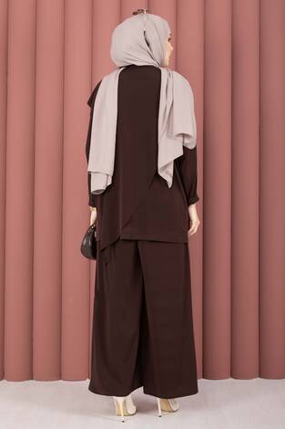 Asimetrik Kesim Sandy İkili Takım Kahve - Thumbnail
