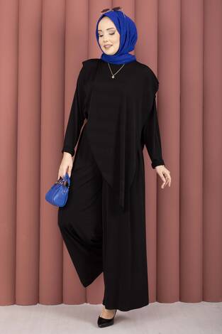 Asimetrik Kesim Sandy İkili Takım Siyah - Thumbnail