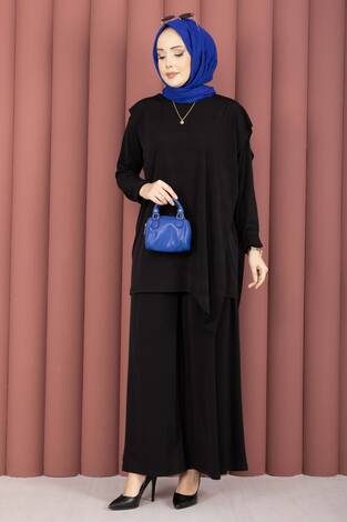 Asimetrik Kesim Sandy İkili Takım Siyah - Thumbnail