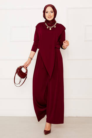 Asimetrik Kesim Sandy Takım Bordo - Thumbnail