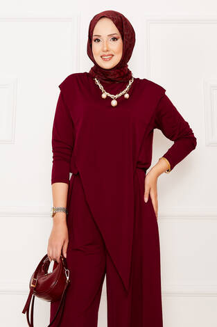 Asimetrik Kesim Sandy Takım Bordo - Thumbnail