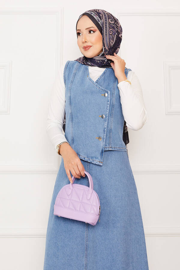 Max - Asimetrik Yelekli Etekli Kot İkili Takım Açık Mavi (1) Max - Asimetrik Yelekli Etekli Kot İkili Takım Açık Mavi (1)