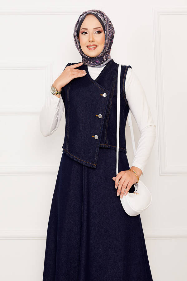 Max - Asimetrik Yelekli Etekli Kot İkili Takım Lacivert (1) Max - Asimetrik Yelekli Etekli Kot İkili Takım Lacivert (1)