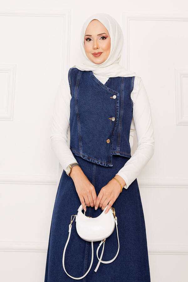 Max - Asimetrik Yelekli Etekli Kot İkili Takım Mavi (1) Max - Asimetrik Yelekli Etekli Kot İkili Takım Mavi (1)