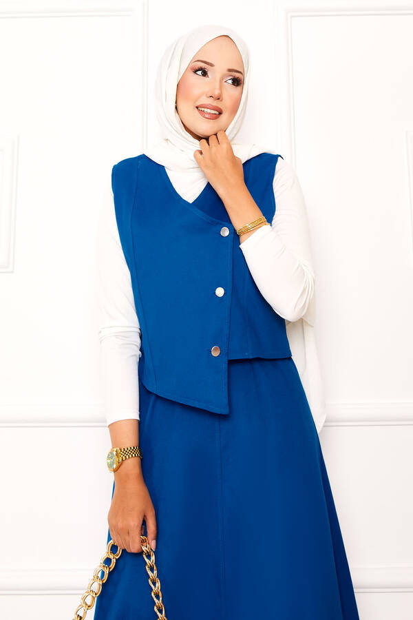 Max - Asimetrik Yelekli Gabardin İkili Etek Takım Mavi (1) Max - Asimetrik Yelekli Gabardin İkili Etek Takım Mavi (1)