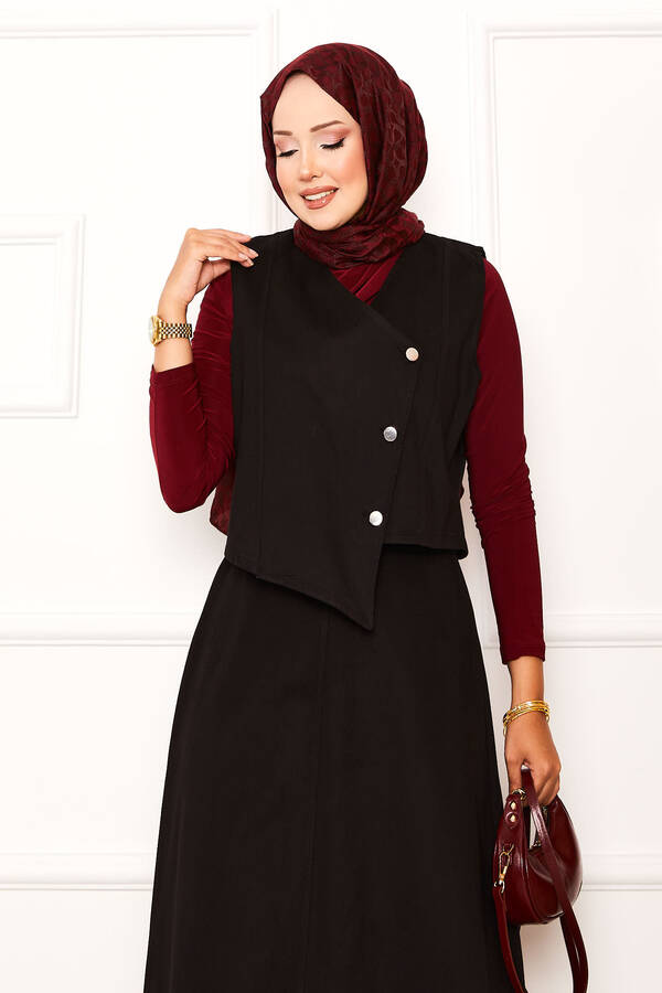 Max - Asimetrik Yelekli Gabardin İkili Etek Takım Siyah (1) Max - Asimetrik Yelekli Gabardin İkili Etek Takım Siyah (1)