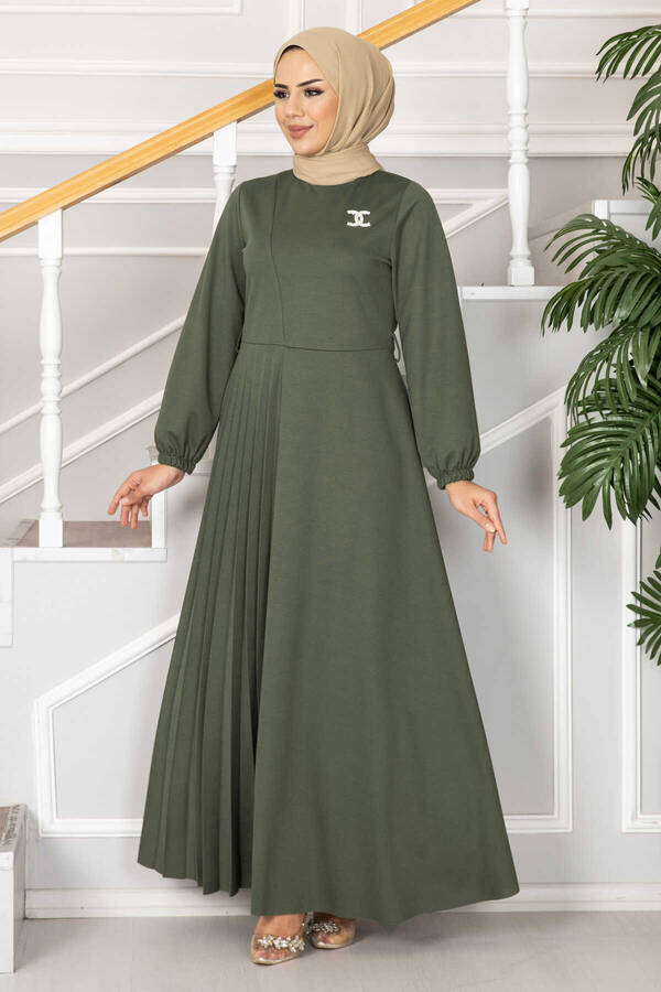 Asmara Kemerli Tesettür Elbise Çağla Yeşili
