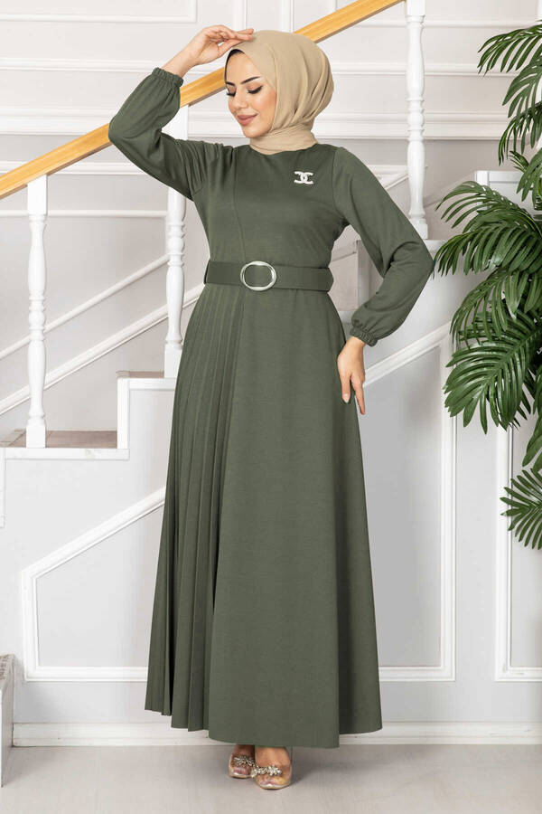 Asmara Kemerli Tesettür Elbise Çağla Yeşili