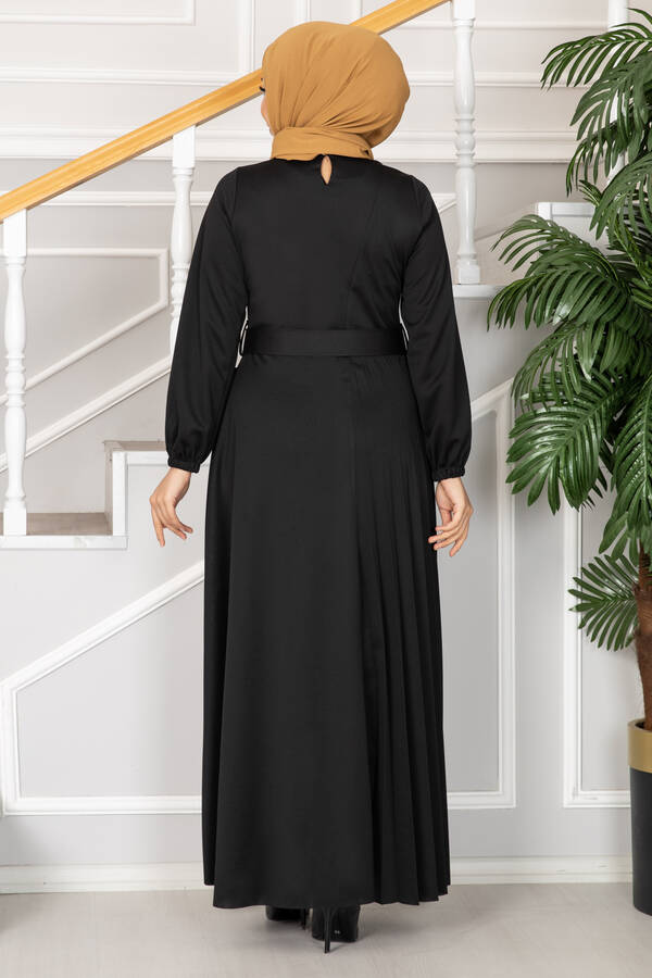 Asmara Kemerli Tesettür Elbise Siyah