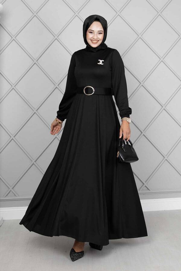 Asmara Kemerli Tesettür Elbise Siyah