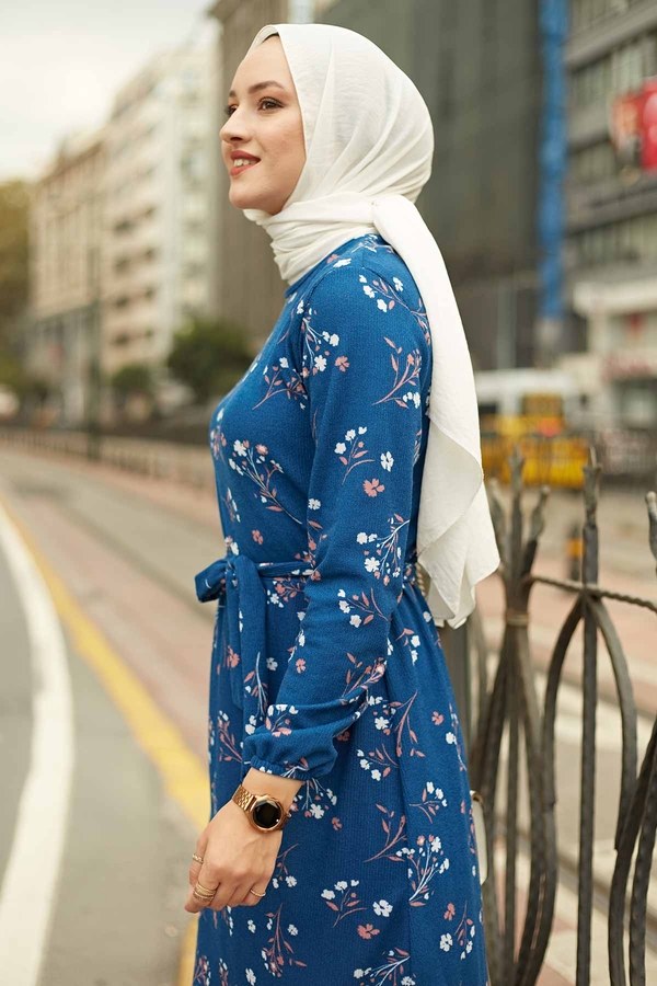  - AVEN Çıtır Desen Elbise 2256-3 İndigo (1)