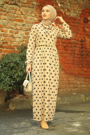 AVEN Dotted Jacquard Dress 17691-2 Mink - Thumbnail