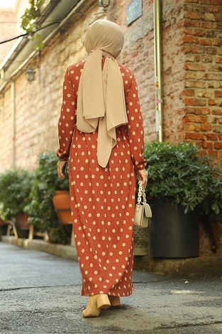 AVEN Dotted Jacquard Dress 17691-3 Brick - Thumbnail