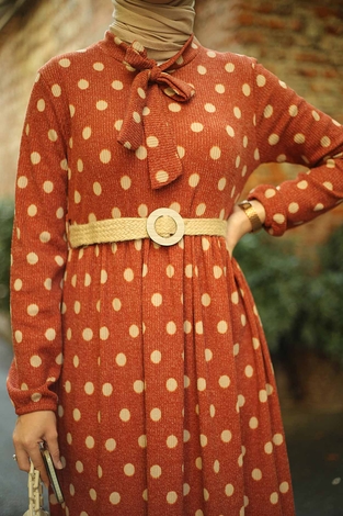 AVEN Dotted Jacquard Dress 17691-3 Brick - Thumbnail