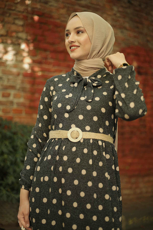 AVEN Dotted Jacquard Dress 17691-4 Anthracite - Thumbnail